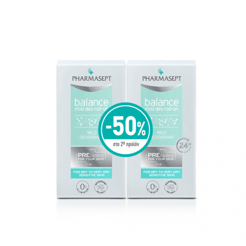 Pharmasept Mild Deo Roll-On Απαλό Αποσμητικό για Ξηρές/Ευαίσθητες Επιδερμίδες (-50% στο 2ο προϊόν) 2x50ml